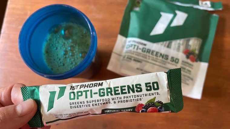 Our tester mixing up 1st Phorm Opti-Greens 50.