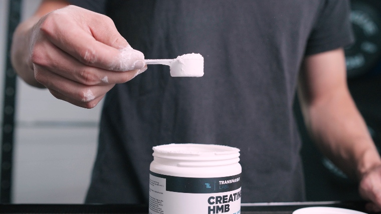 Our tester showing a scoop of Transparent Labs Creatine HMB.