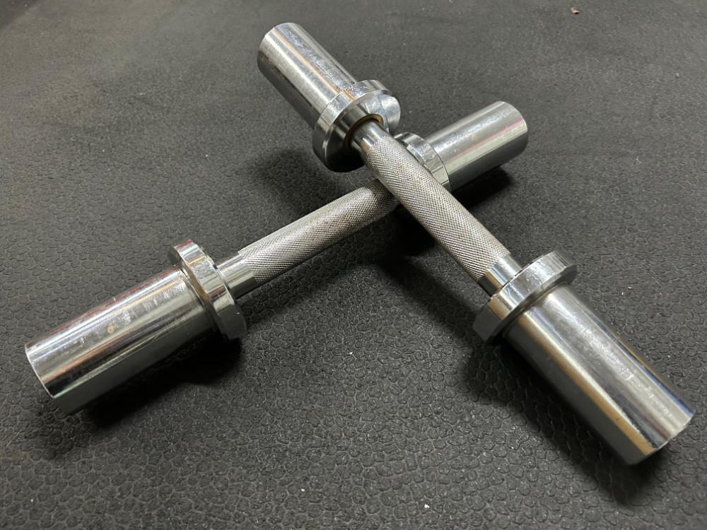 Titan loadable dumbbell handles on gym floor