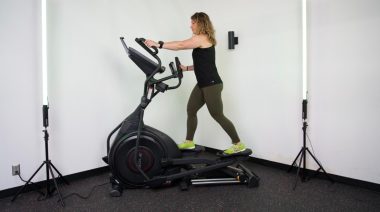 Our tester preps for the Sole E35 Elliptical Review.