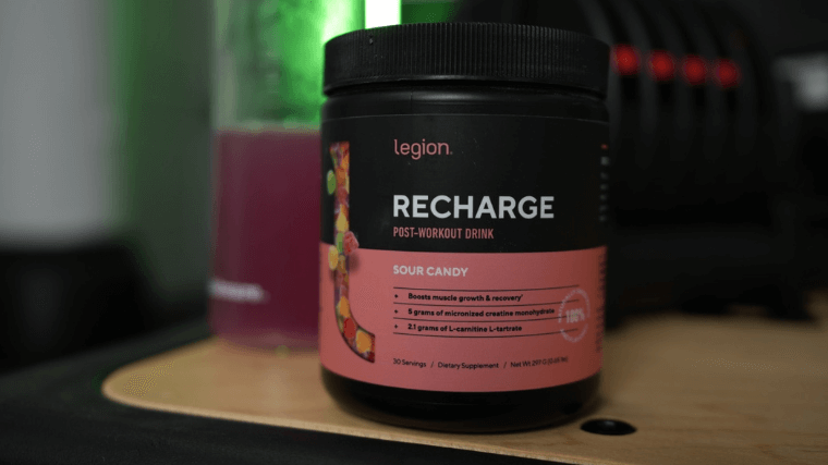 Legion Recharge sour candy flavored post-workout drink.